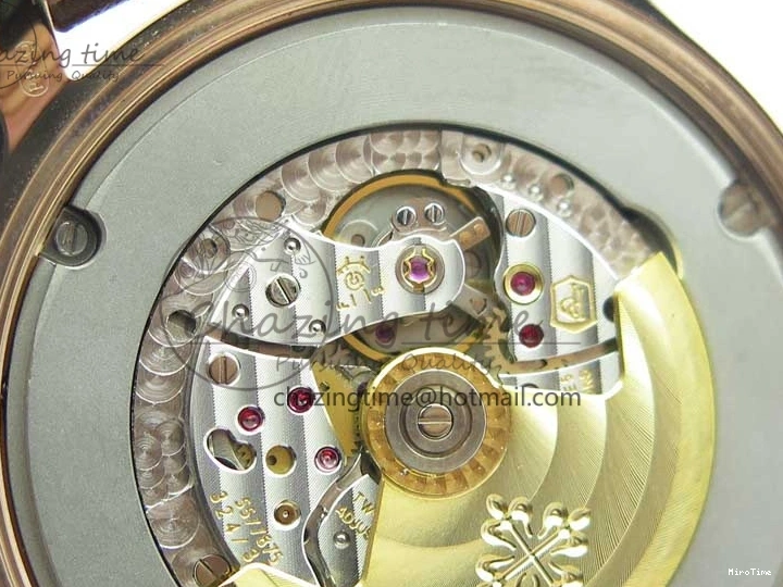 MIROTIME 0510 ZipUp Calatrava 5524R Pilot Travel Time RG GRF Brown Dial on Brown Leather Strap A324 V 7110